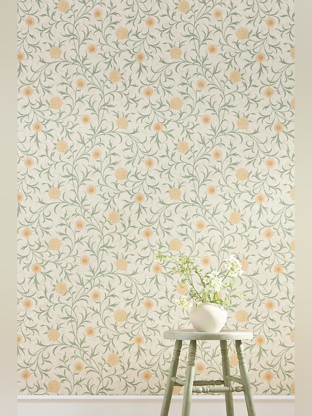 New Anthropologie Morris & Co. Scroll Leaves & Trees Thyme Pear Wallpaper